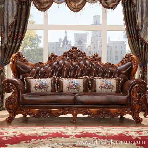 brown leather solid oak wood European sofas